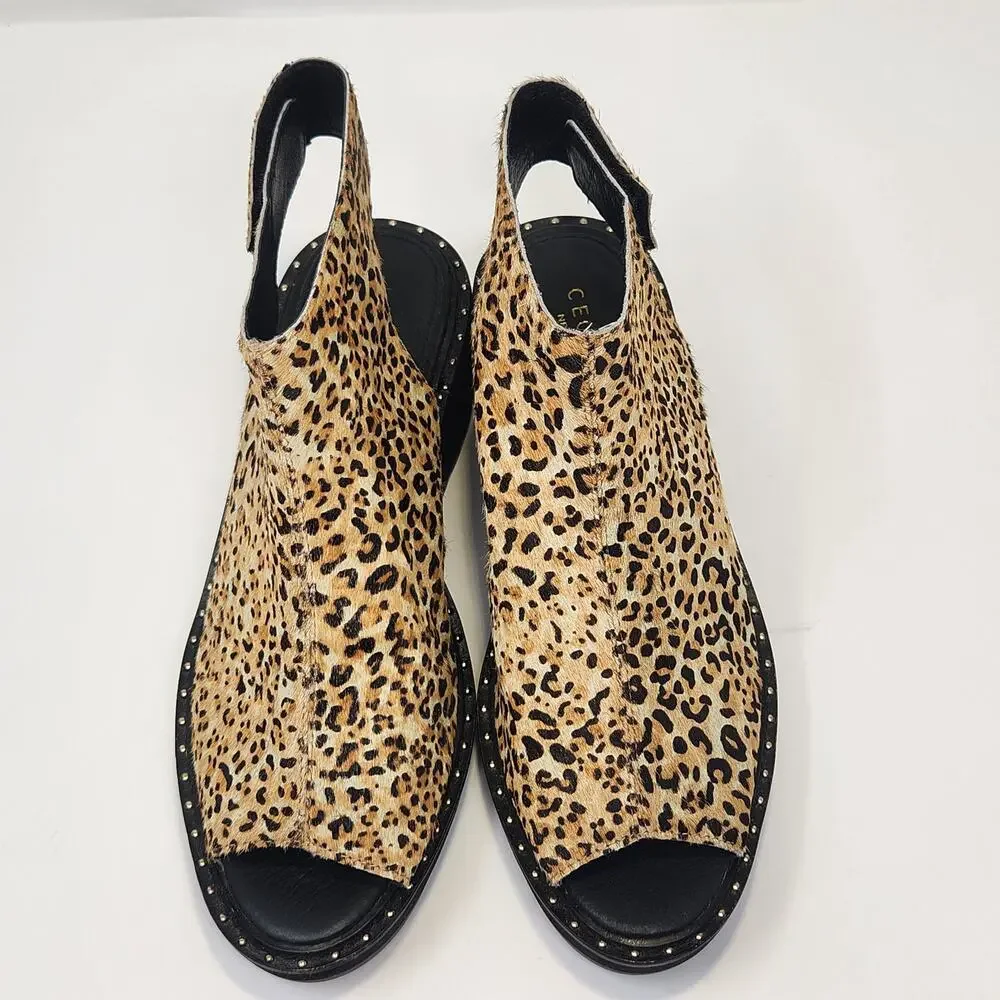 Cecelia New York Gianna Leopard Print Calf Hair Wedge Sandal Women Size 8M